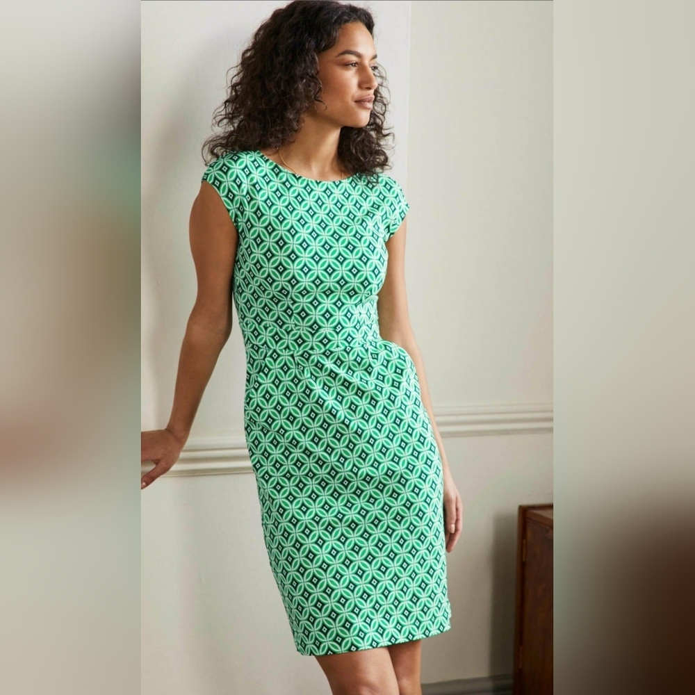 Boden Florrie Green Patterned Midi Jersey Dress Euc!